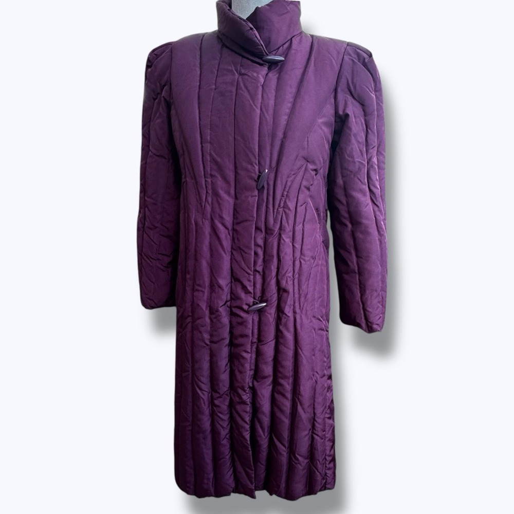 Vintage CBO Down Puffer Coat M Mauve Quilted Long Korea Winter Retro 80s Ski - Picture 2 of 14